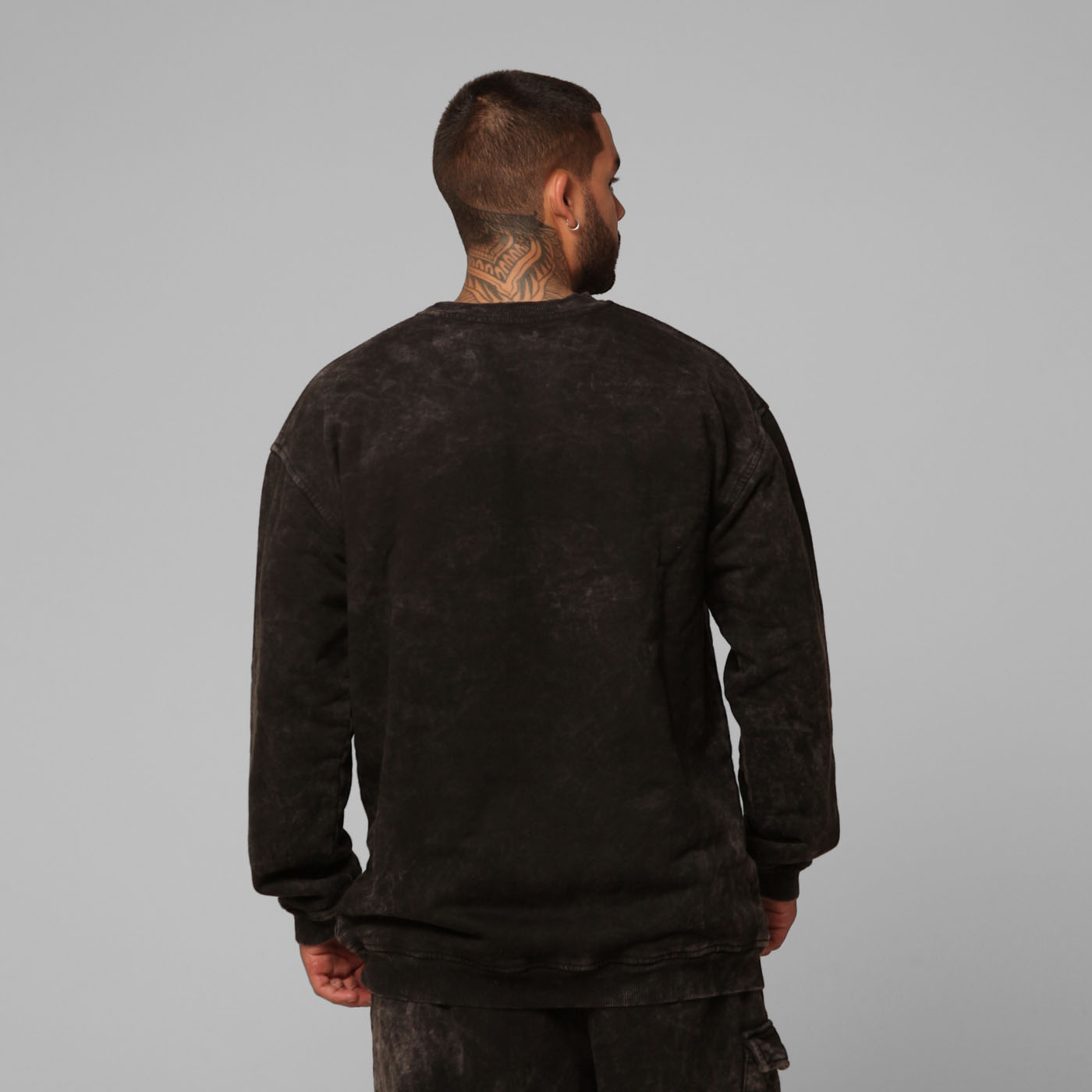 Black Acid Wash Crewneck Sweatshirt 385G