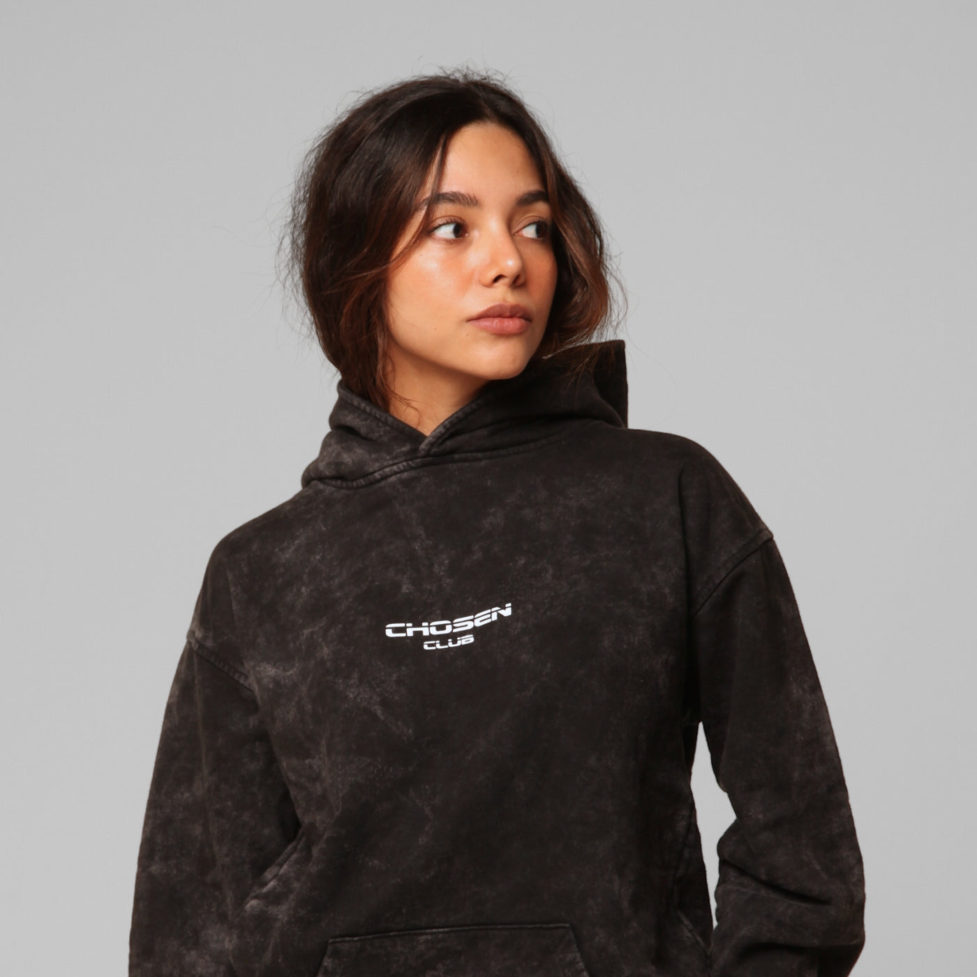 Women Gray Acid Wash Hoodie 385G