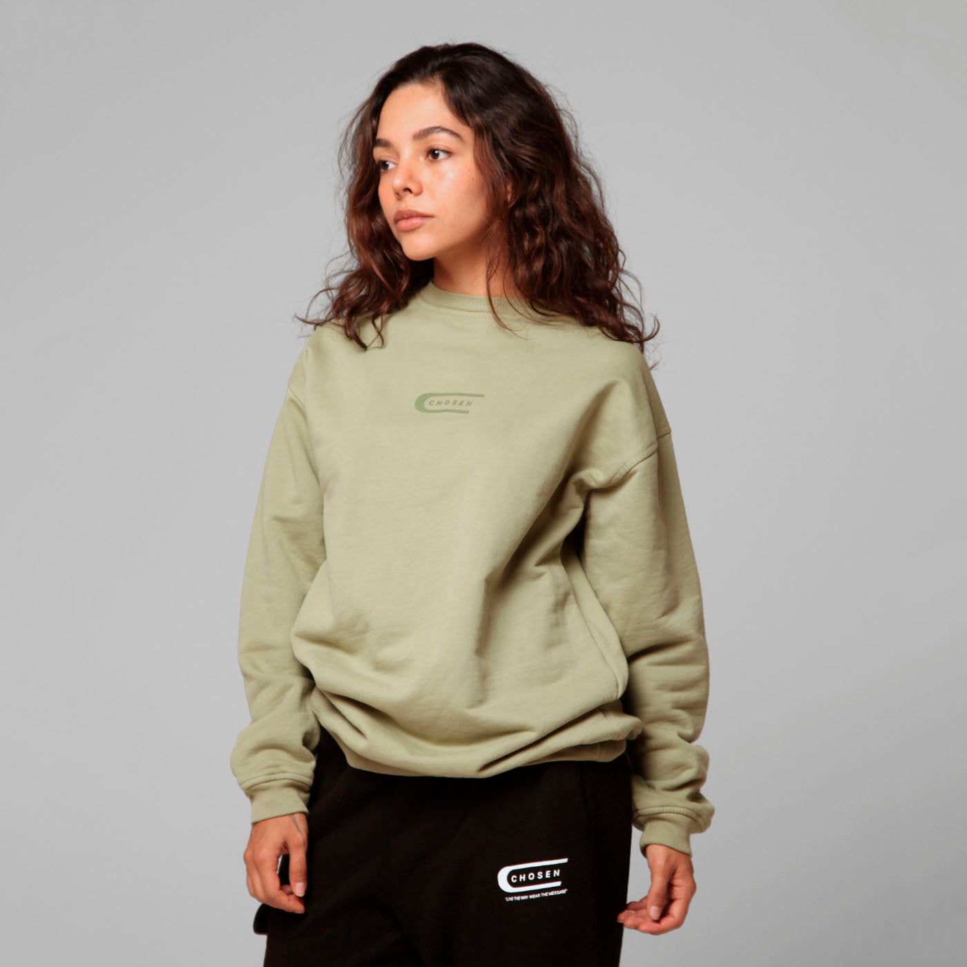 Women Green Crewneck Sweatshirt 385G