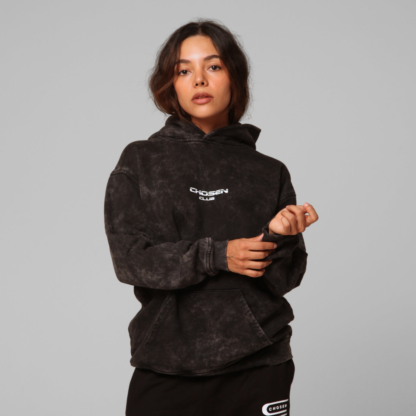 Women Gray Acid Wash Hoodie 385G