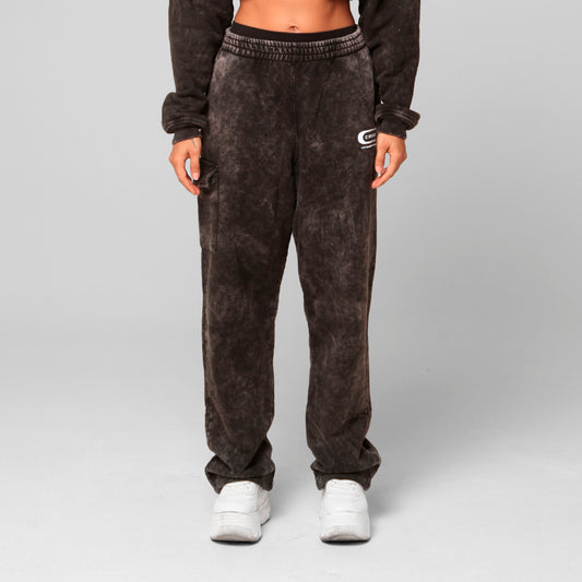 Women Black Acid Wash Straight-Leg Sweatpants 385G