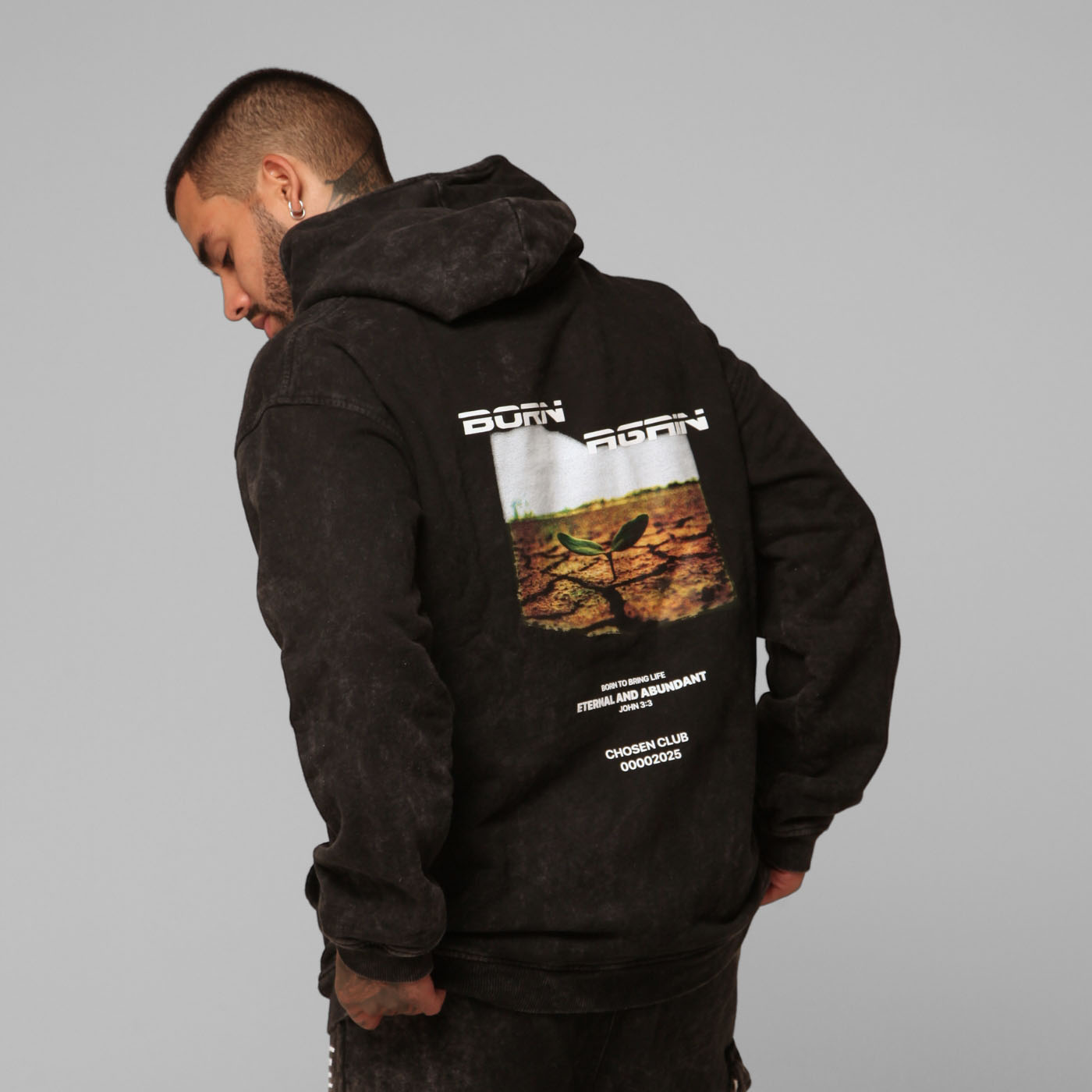 Gray Acid Wash Hoodie 385G
