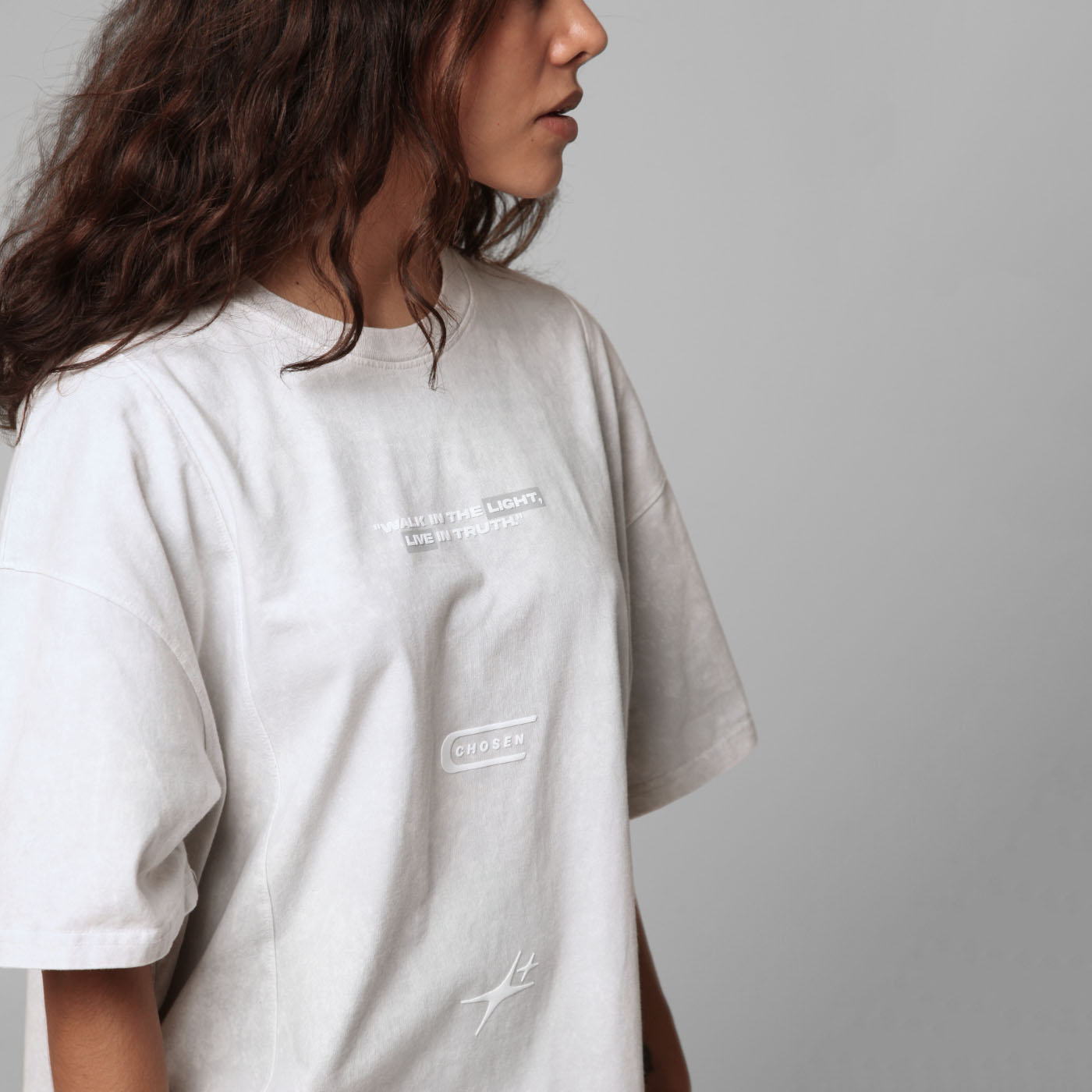 Oversize T-Shirt Women Grey Acid Wash 250G