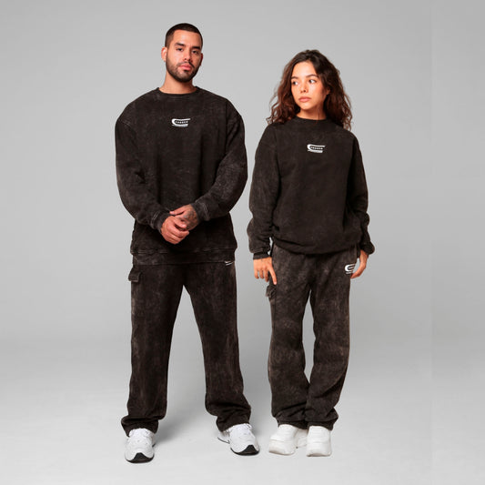 Black Acid Wash Straight-Leg Sweatpants 385G