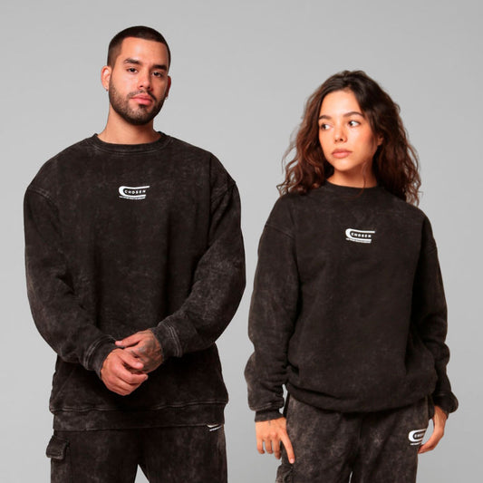 Black Acid Wash Crewneck Sweatshirt 385G