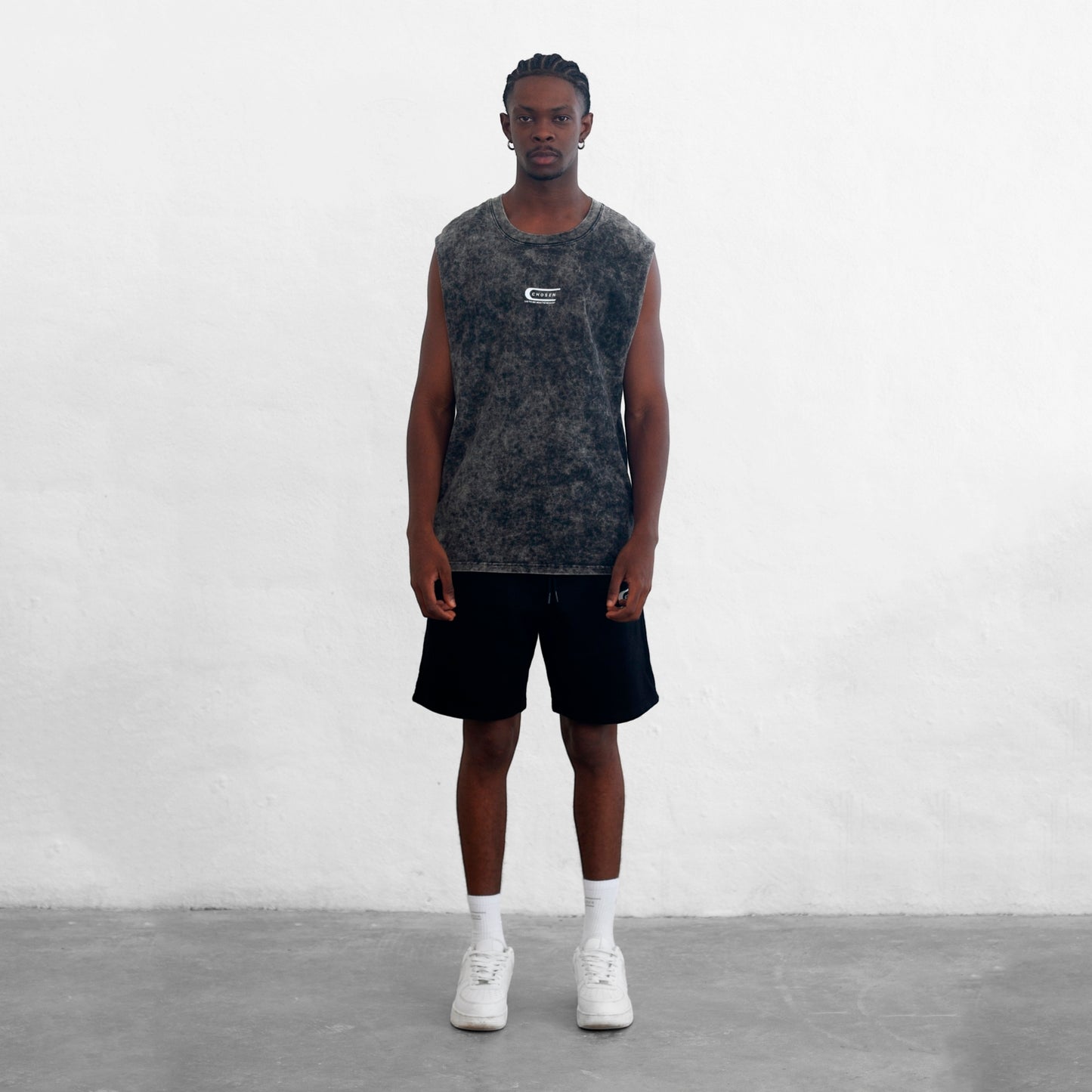 Oversize Tank Top Acid Wash Black Chosen