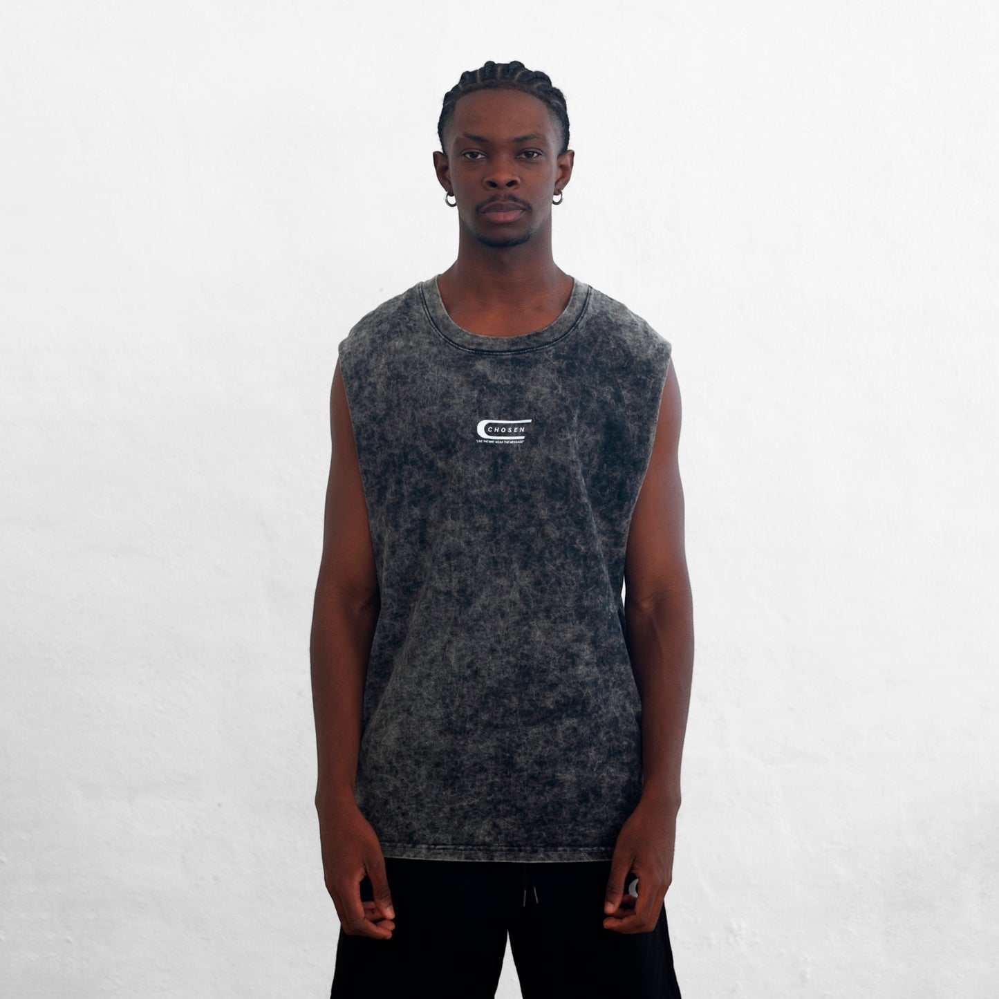 Oversize Tank Top Acid Wash Black Chosen