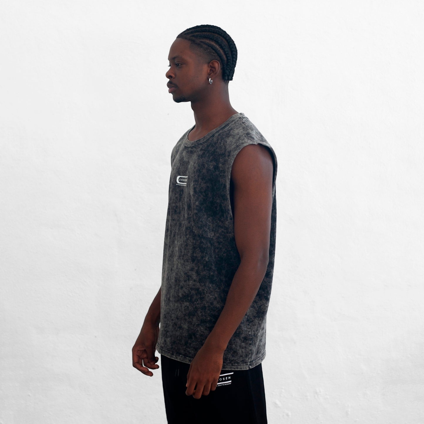 Oversize Tank Top Acid Wash Black Chosen