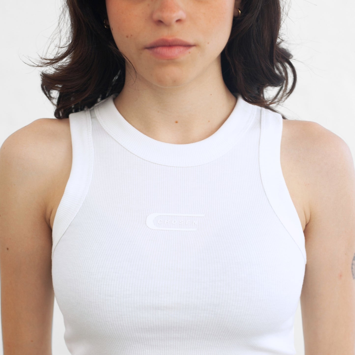 Women's White Ribbed Tank Top