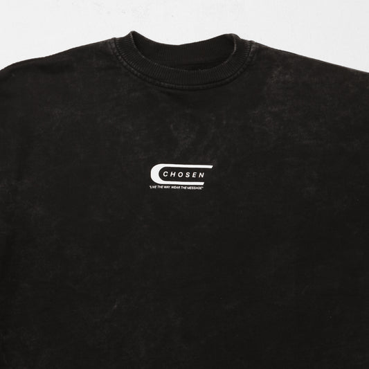 Black Acid Wash Crewneck Sweatshirt 385G