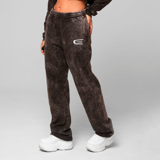 Women Black Acid Wash Straight-Leg Sweatpants 385G