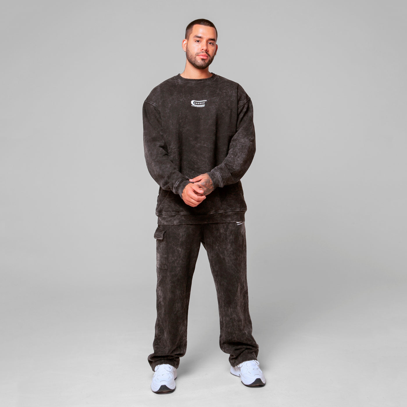 Black Acid Wash Straight-Leg Sweatpants 385G
