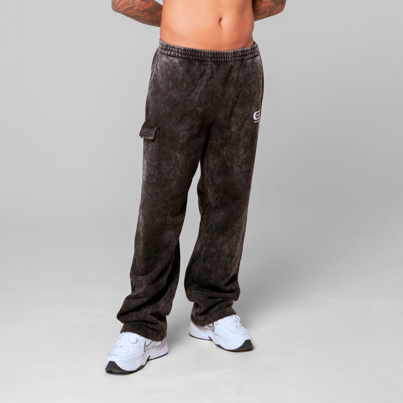 Black Acid Wash Straight-Leg Sweatpants 385G