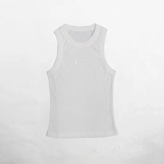 Women's White Ribbed Tank Top