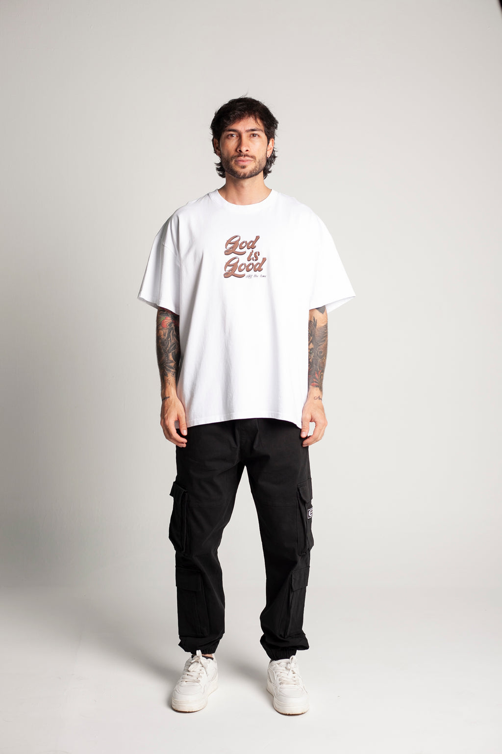 Oversized White T-Shirt (brown lettering)