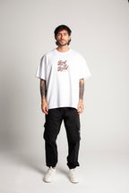 Oversized White T-Shirt (brown lettering)