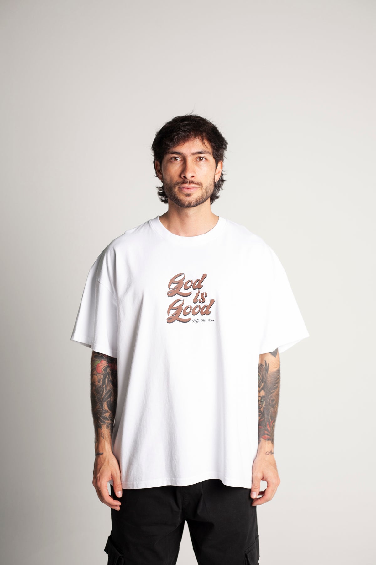 Oversized White T-Shirt (brown lettering)