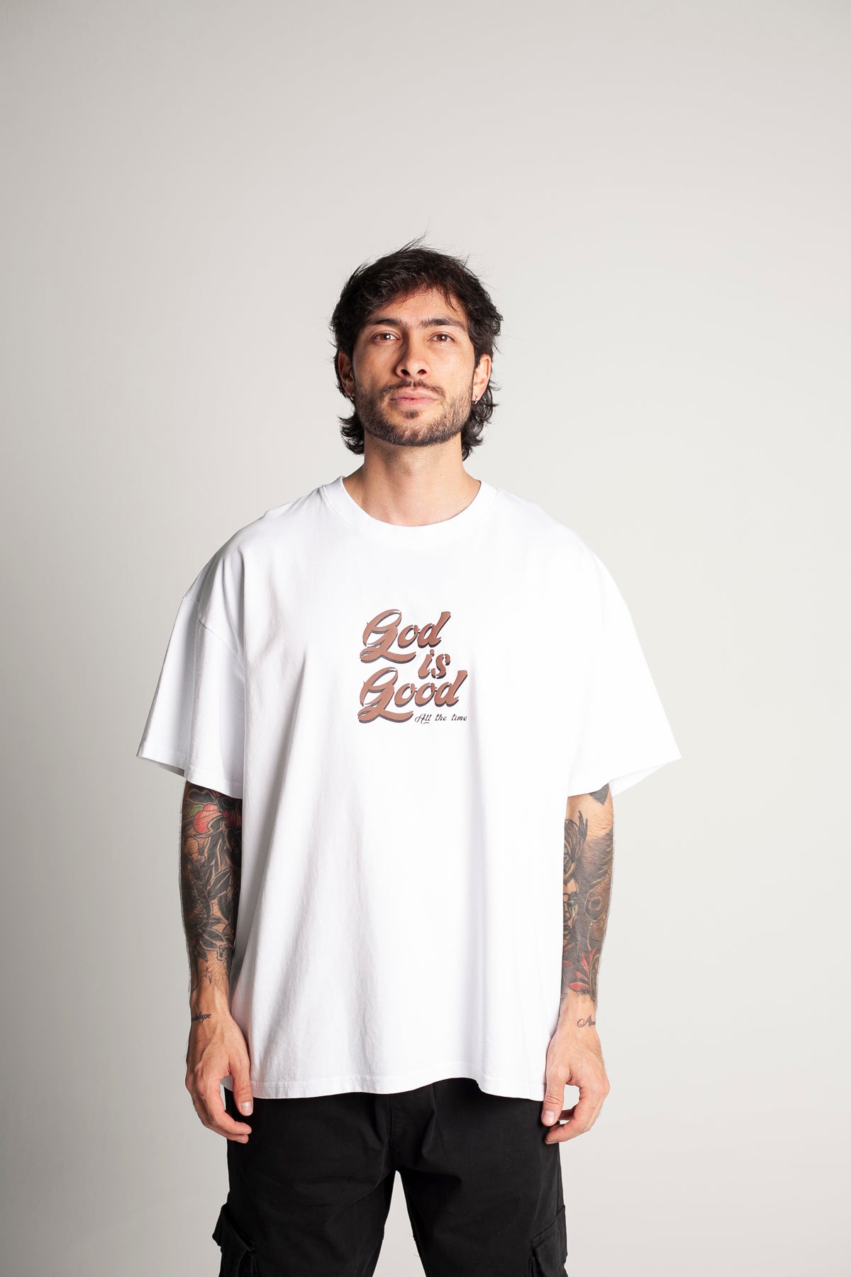 Oversized White T-Shirt (brown lettering)