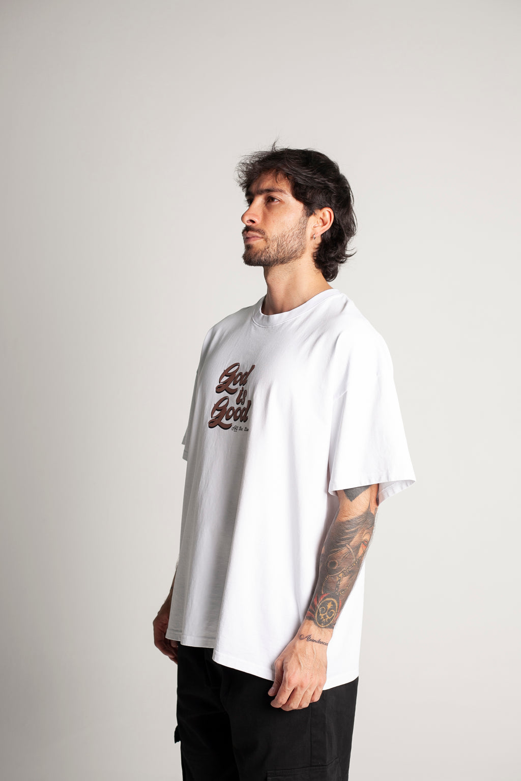 Oversized White T-Shirt (brown lettering)
