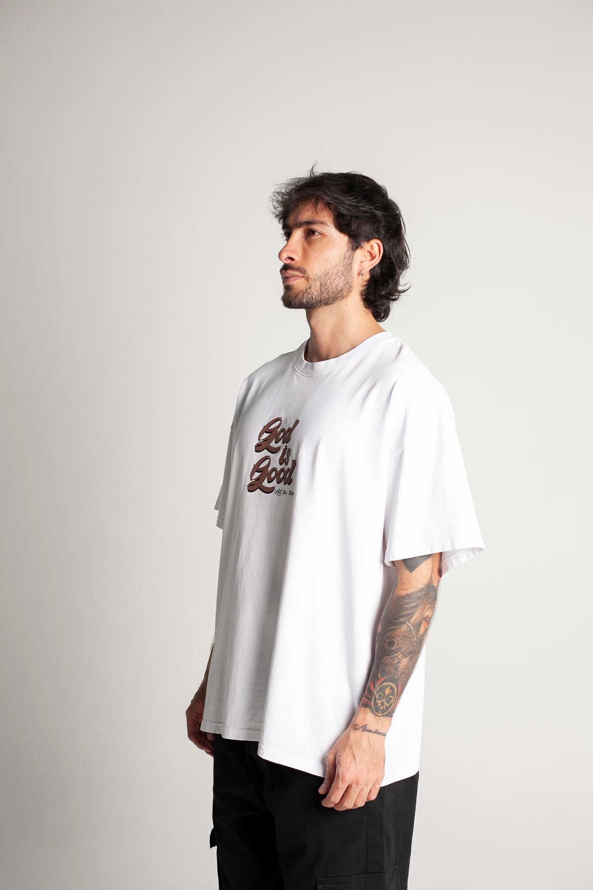 Oversized White T-Shirt (brown lettering)