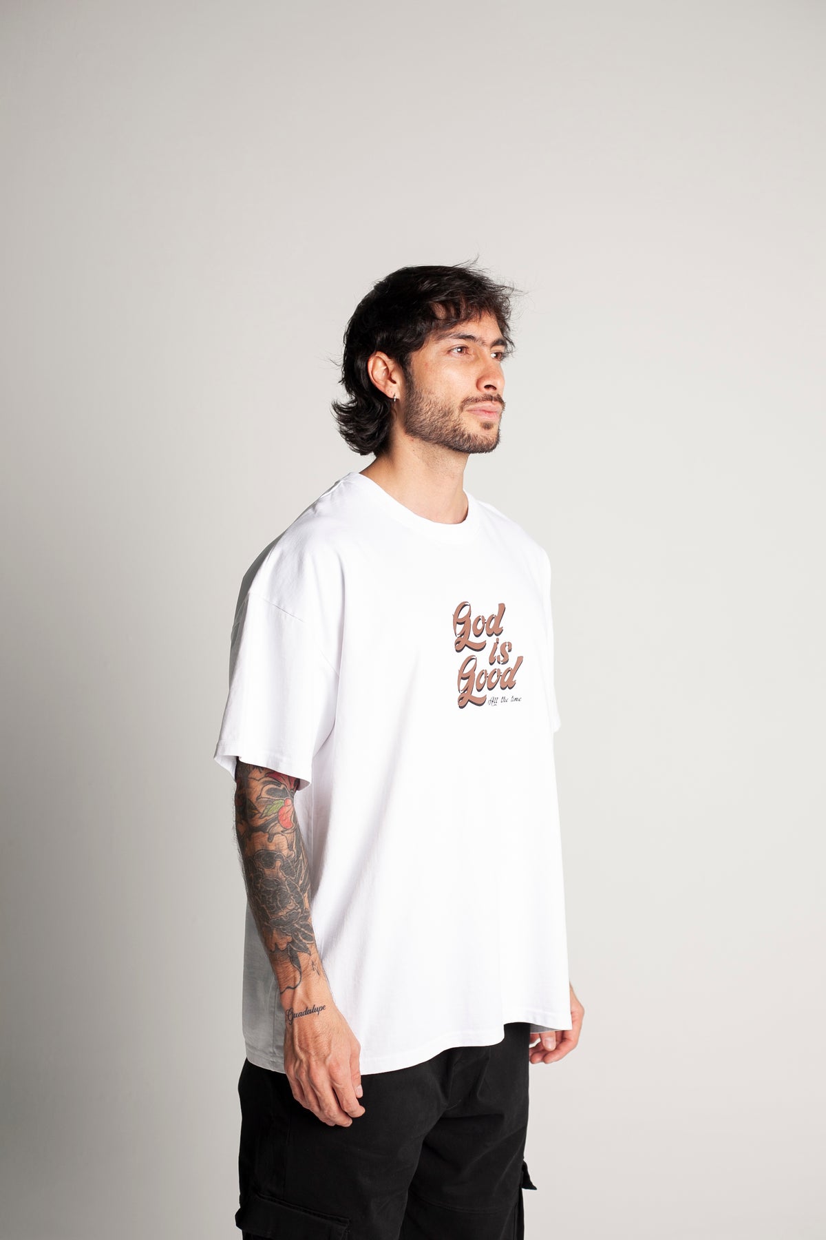 Oversized White T-Shirt (brown lettering)