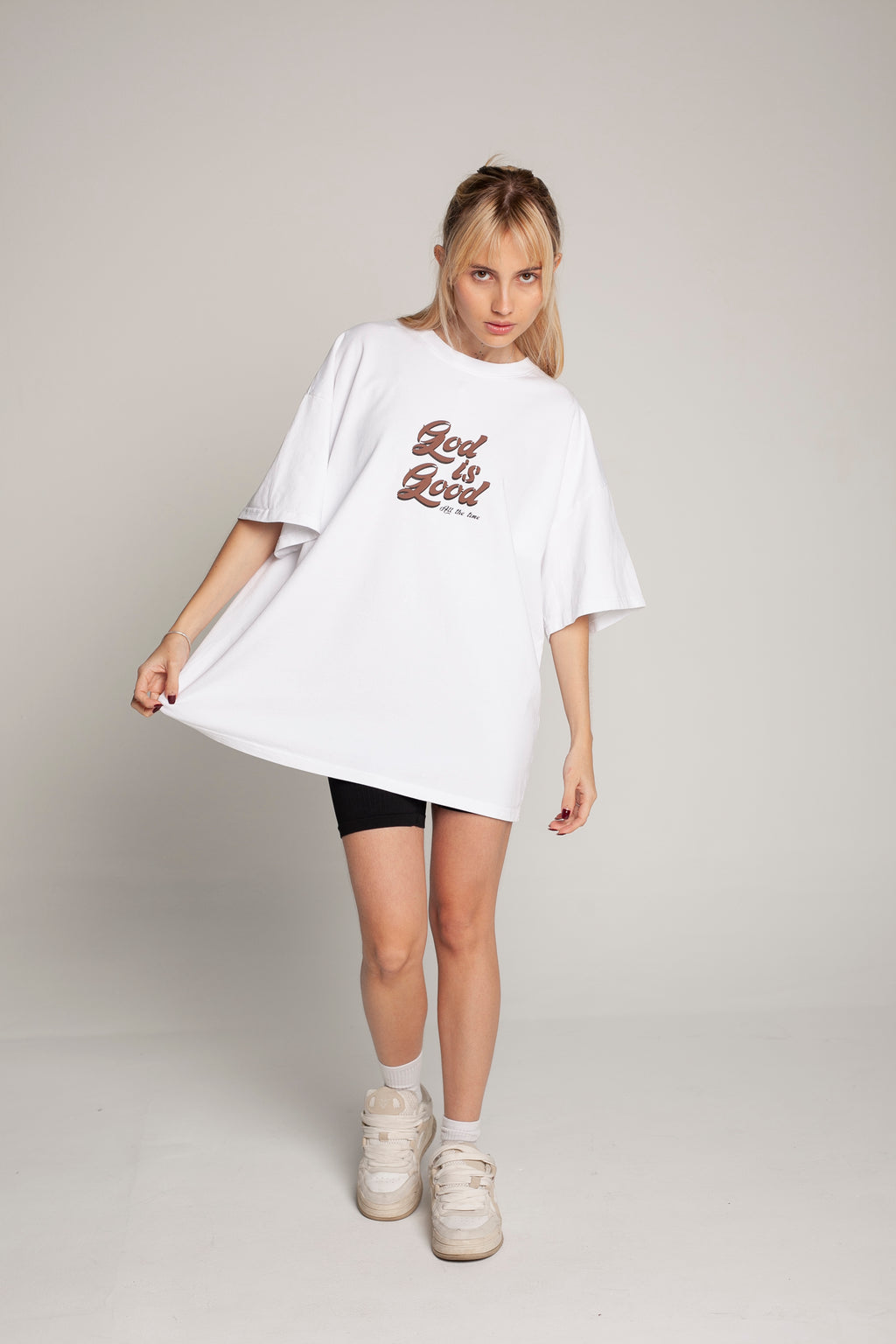 Oversized White T-Shirt (brown lettering)