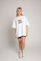 Oversized White T-Shirt (brown lettering)