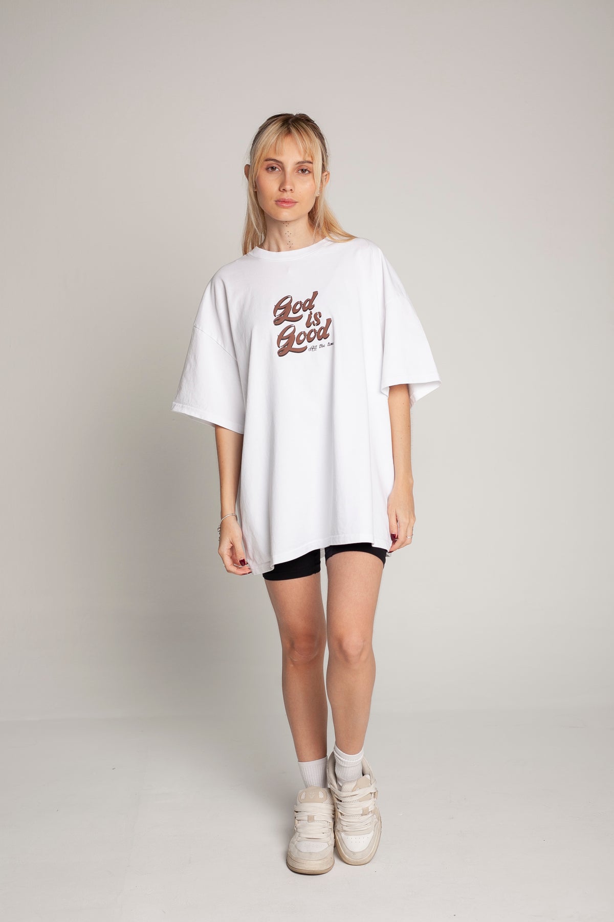 Oversized White T-Shirt (brown lettering)