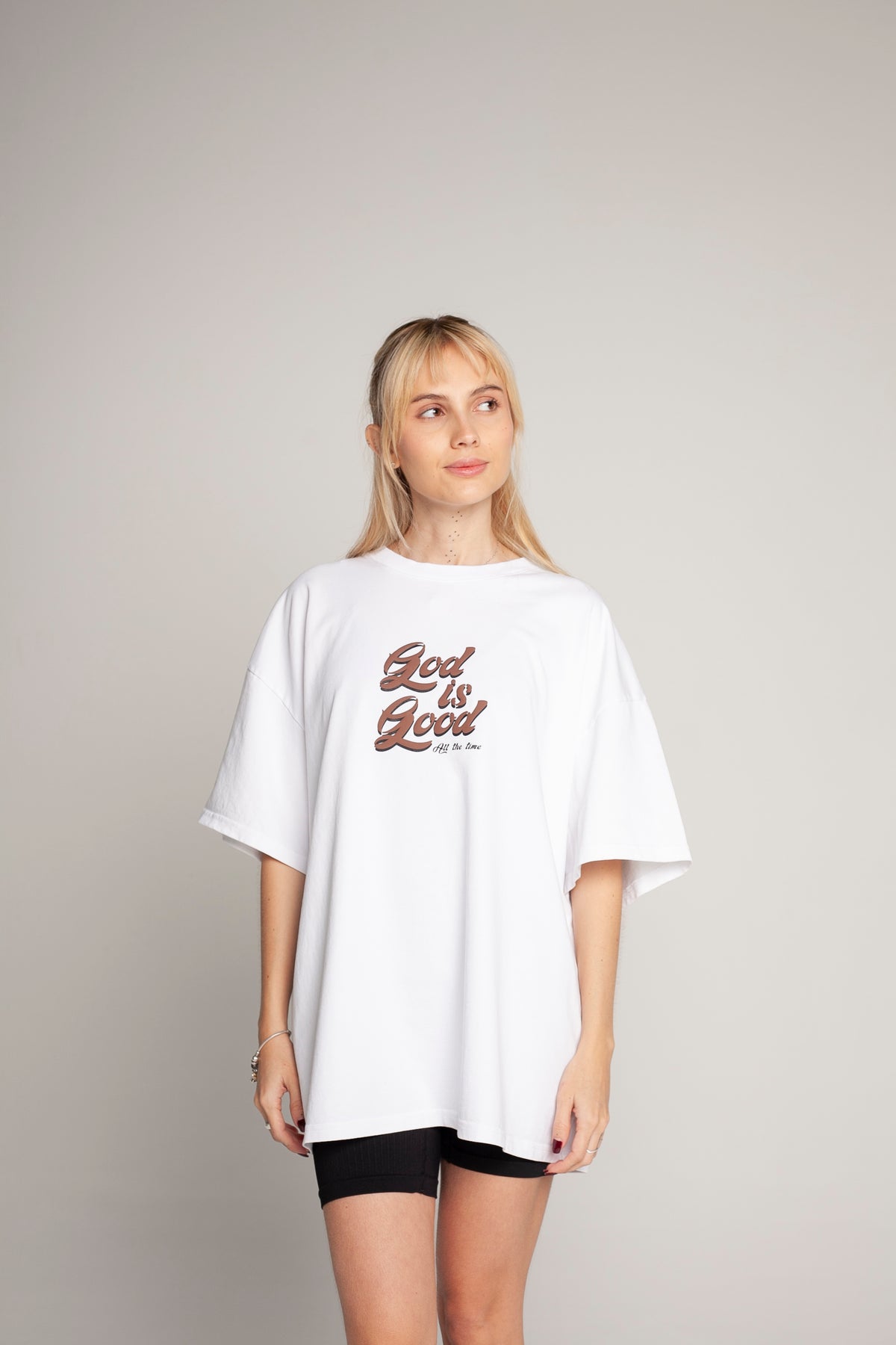 Oversized White T-Shirt (brown lettering)