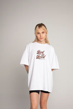 Oversized White T-Shirt (brown lettering)