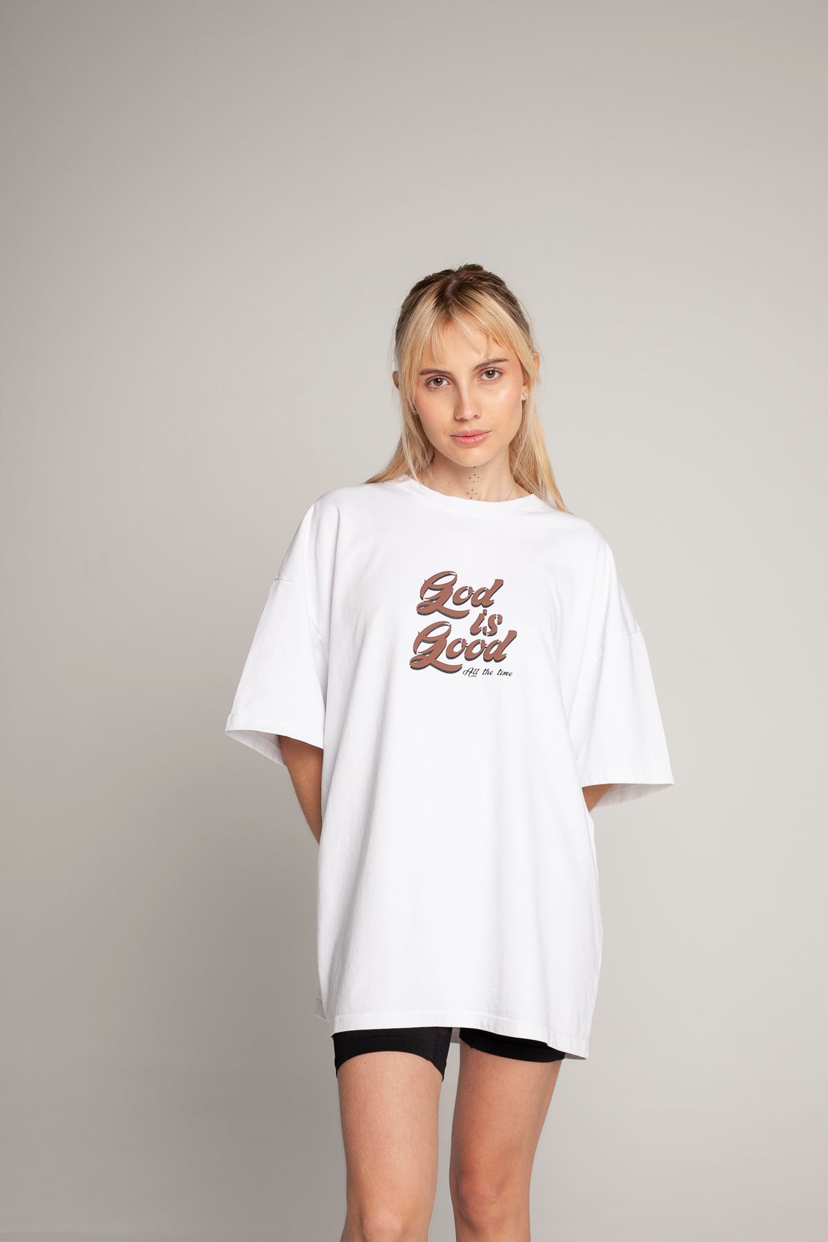 Oversized White T-Shirt (brown lettering)