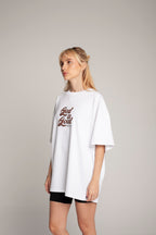 Oversized White T-Shirt (brown lettering)