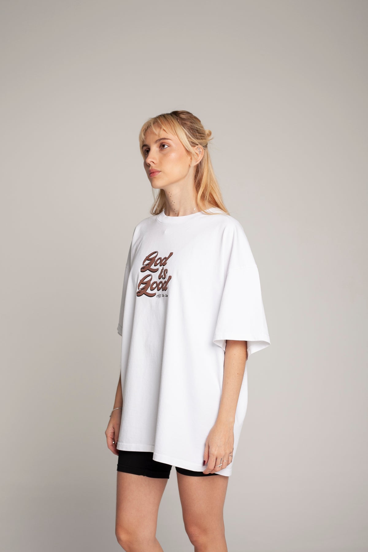 Oversized White T-Shirt (brown lettering)