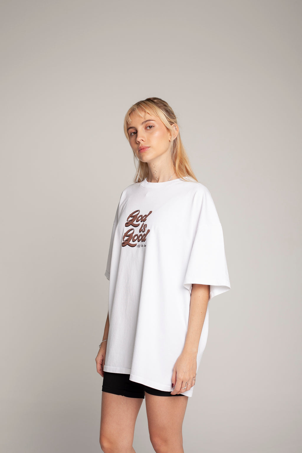 Oversized White T-Shirt (brown lettering)