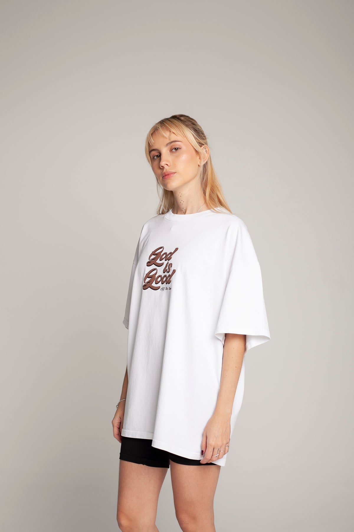Oversized White T-Shirt (brown lettering)