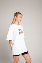 Oversized White T-Shirt (brown lettering)