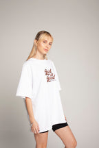 Oversized White T-Shirt (brown lettering)
