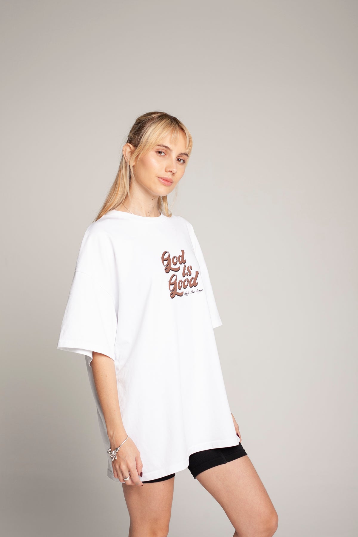 Oversized White T-Shirt (brown lettering)