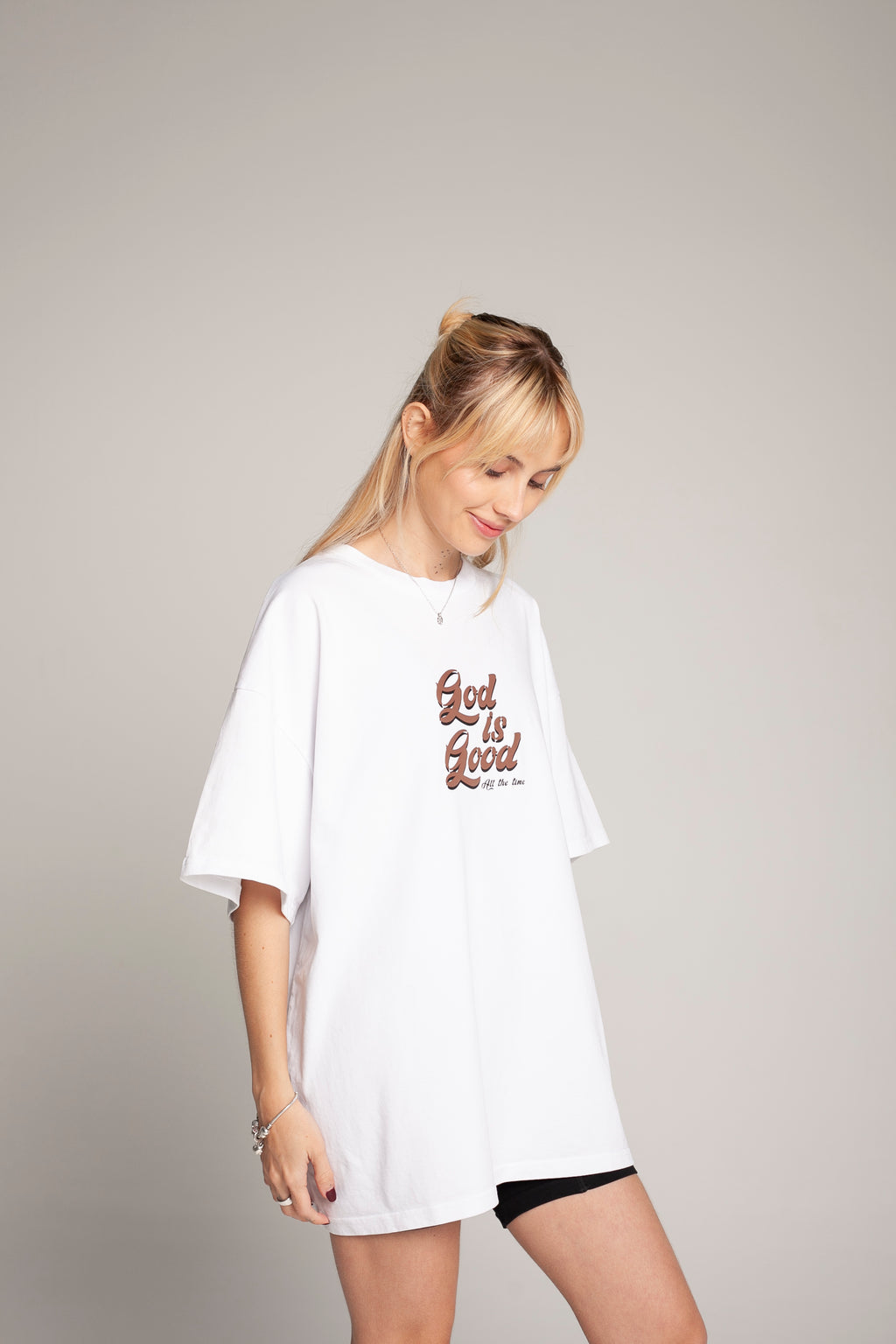 Oversized White T-Shirt (brown lettering)