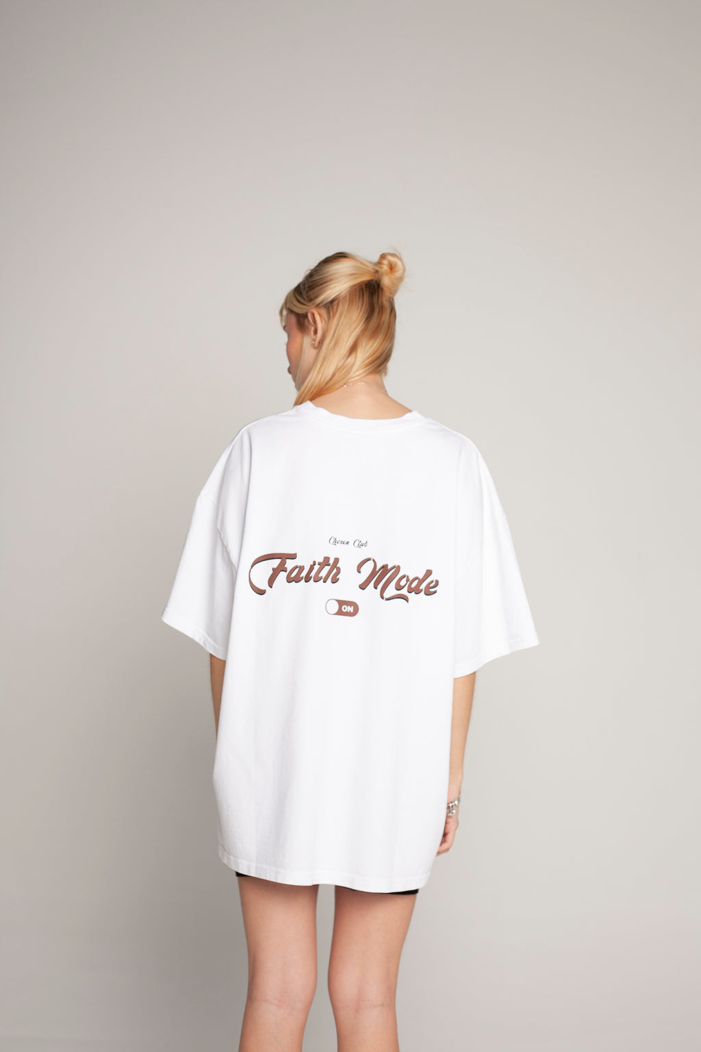 Oversized White T-Shirt (brown lettering)