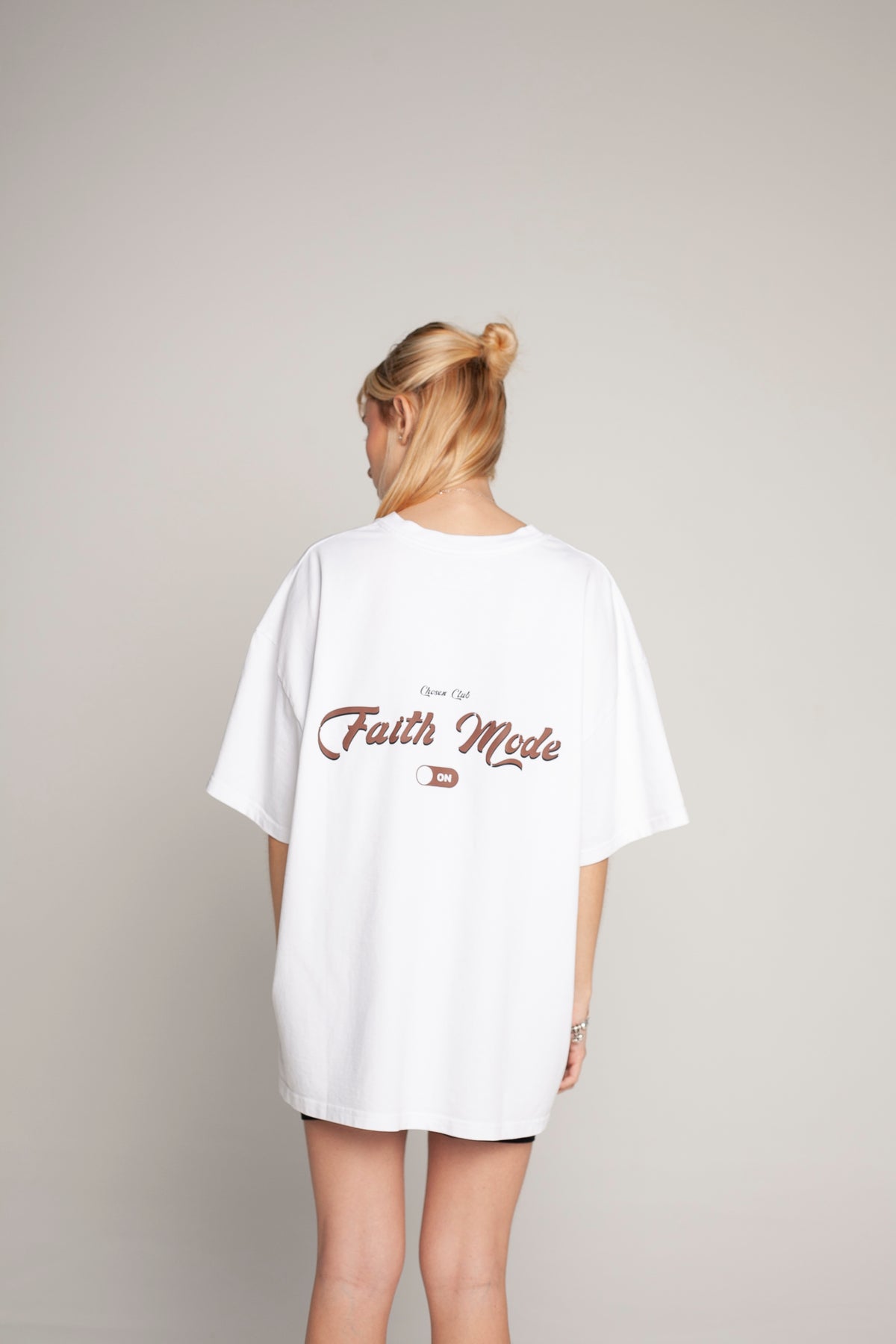 Oversized White T-Shirt (brown lettering)
