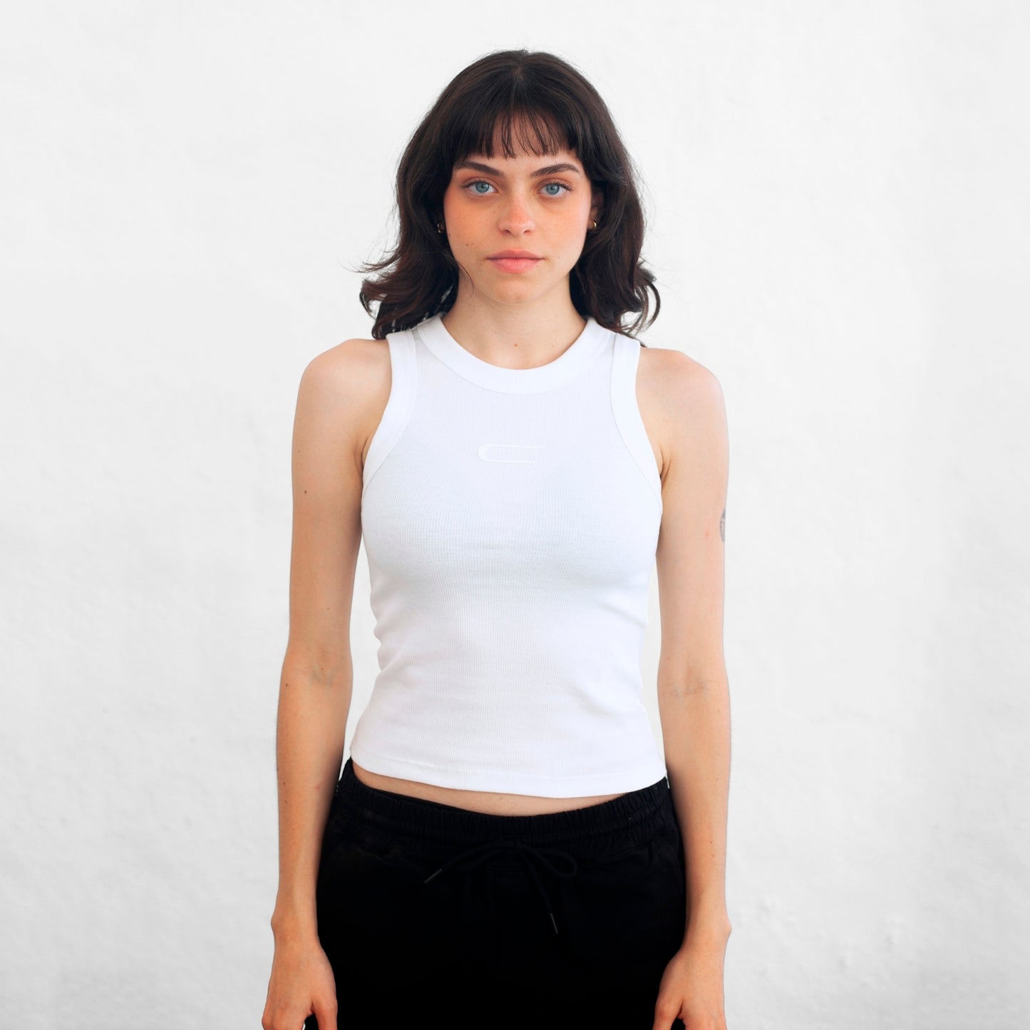 Women's White Ribbed Tank Top