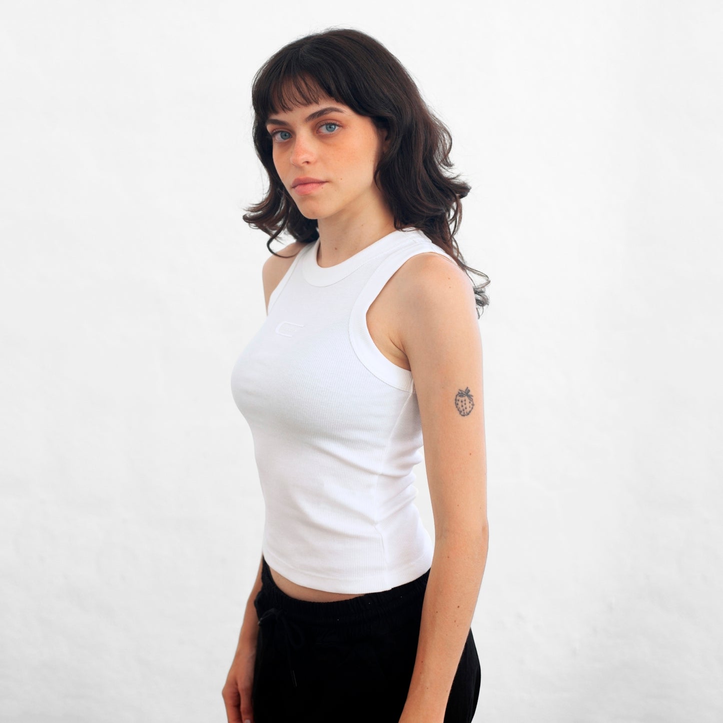 Women's White Ribbed Tank Top